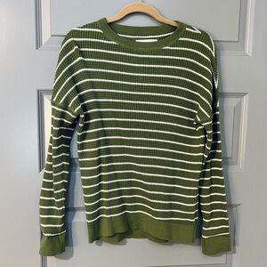 Green & White Striped REI Co-op Wallace Lake Waffle Knit Sweater Size S
